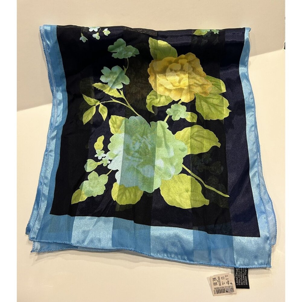 VTG Floral Sheer Scarf 58”x13” Elegant Yellow Blue Green Polyester Large NWT - Picture 9 of 9
